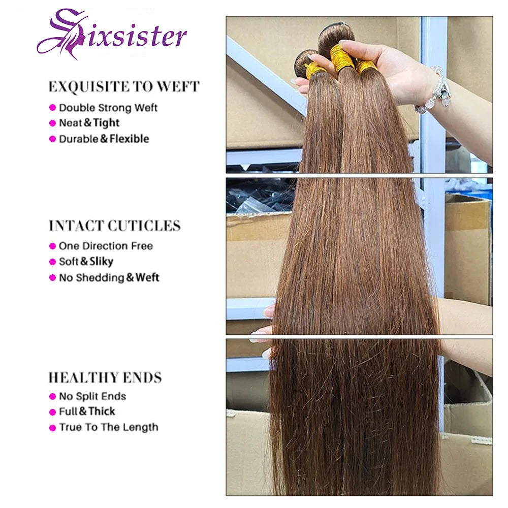 Dark Brown Bundle Color #4 Straight Remy Human Hair Bundle Chocolate Brown Straight 3 Bundles Brazilian Virgin Human Hair Bundle