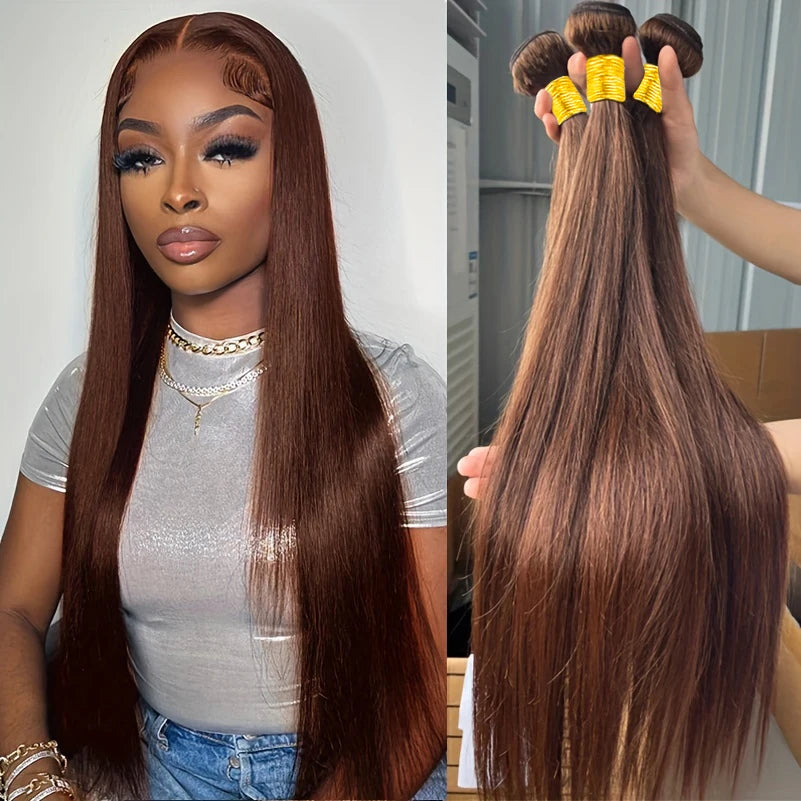 Dark Brown Bundle Color #4 Straight Remy Human Hair Bundle Chocolate Brown Straight 3 Bundles Brazilian Virgin Human Hair Bundle