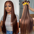 Dark Brown Bundle Color #4 Straight Remy Human Hair Bundle Chocolate Brown Straight 3 Bundles Brazilian Virgin Human Hair Bundle