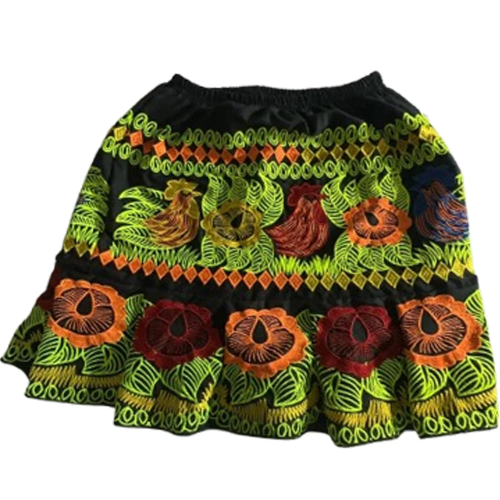 Women's Breathable 100% Cotton Ball Gown Ankle-Length Casual Corduroy Skirt with Embroidery