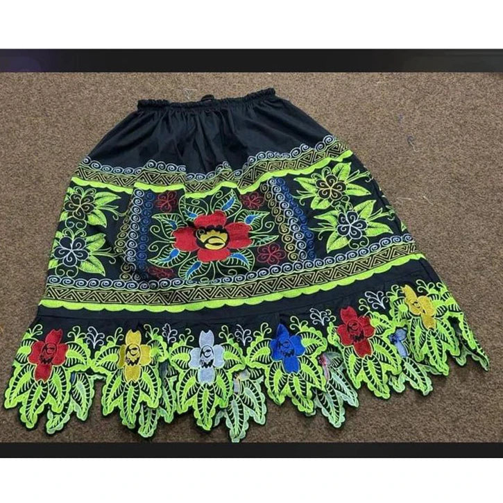 Pohpei Women's Casual Solid Ball Gown High Quality Hand Embroidered Corduroy Breathable Quick Dry Mini Skirt Natural Waistline