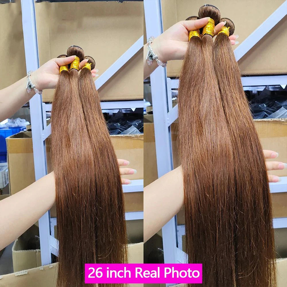 Dark Brown Bundle Color #4 Straight Remy Human Hair Bundle Chocolate Brown Straight 3 Bundles Brazilian Virgin Human Hair Bundle