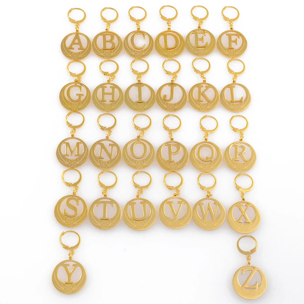 1Pairs English A-Z 26 Letters Earrings Initial for Women Girls Kiribati Hawaiian Guam Alphabet African Jewelry #047921