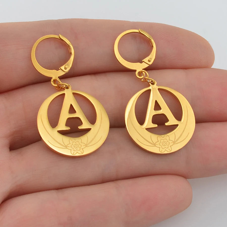 1Pairs English A-Z 26 Letters Earrings Initial for Women Girls Kiribati Hawaiian Guam Alphabet African Jewelry #047921