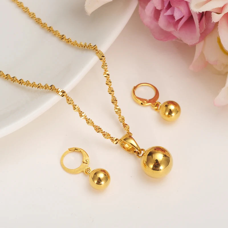 Gold Color Africa Dubai  Flower Jewelry Necklace pendant Earrings Wedding Bridl Party Sets Women Girl Gift