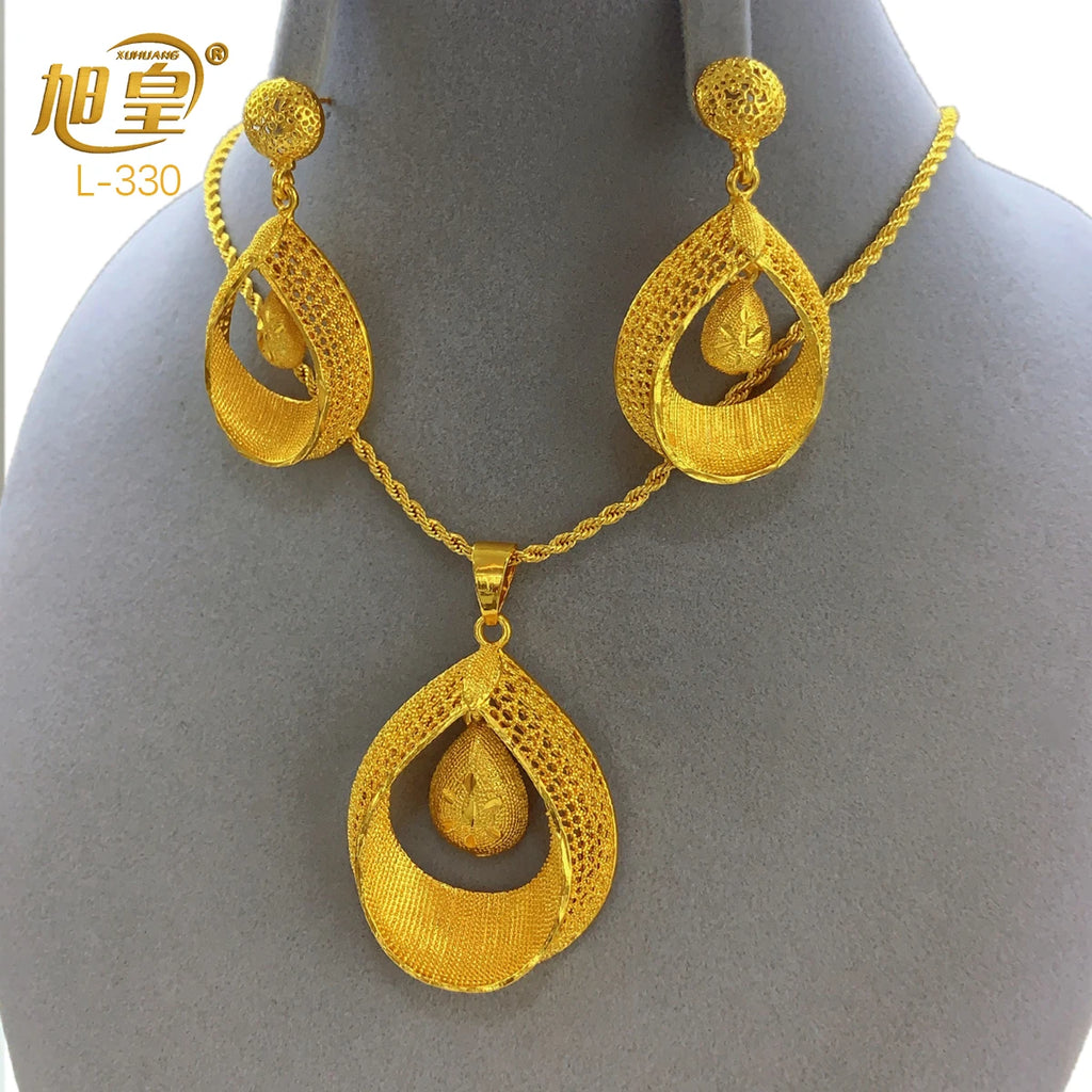 24K Gold Plated Necklace & Earrings Set – Women's Bridal Jewelry