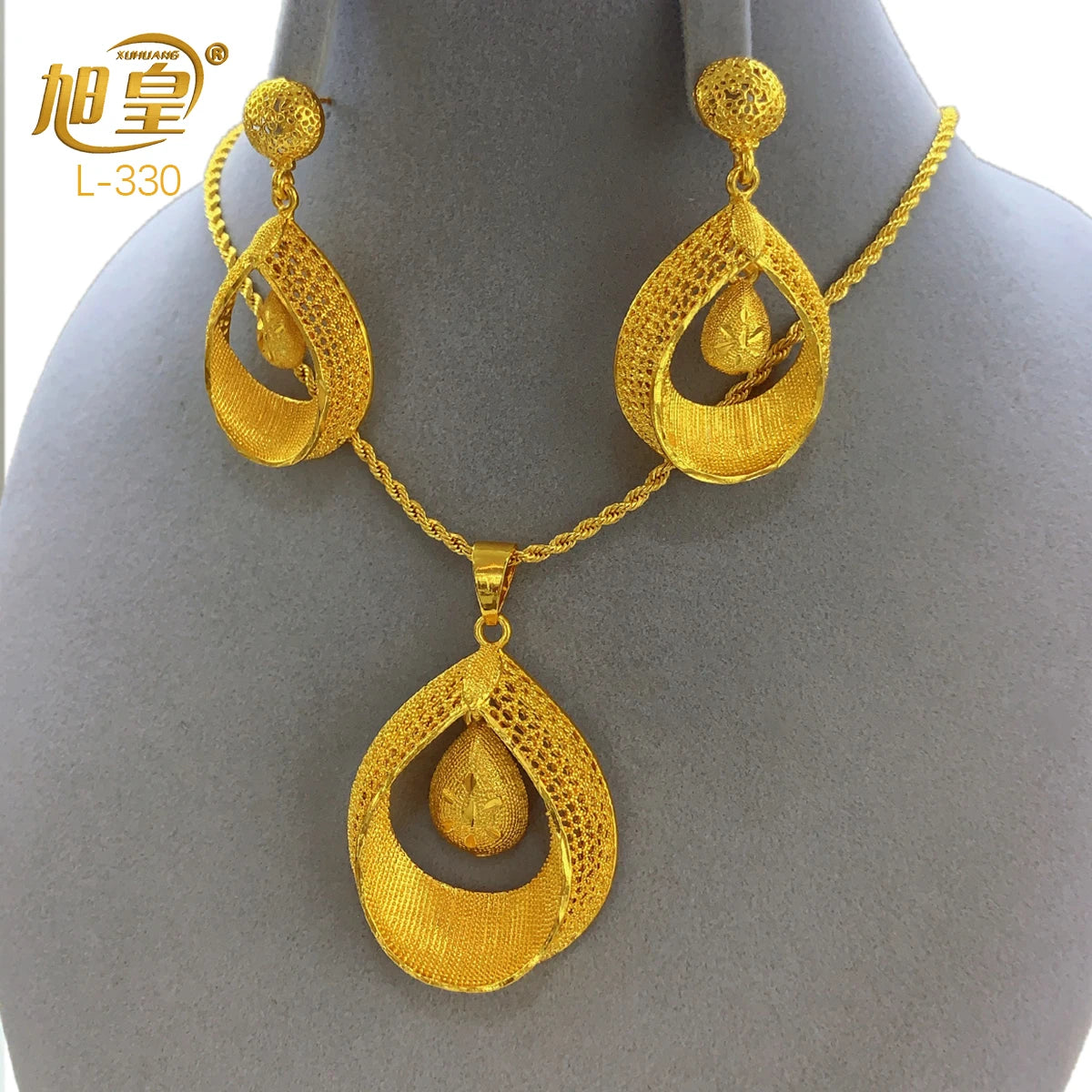 24K Gold Plated Necklace & Earrings Set – Women's Bridal Jewelry