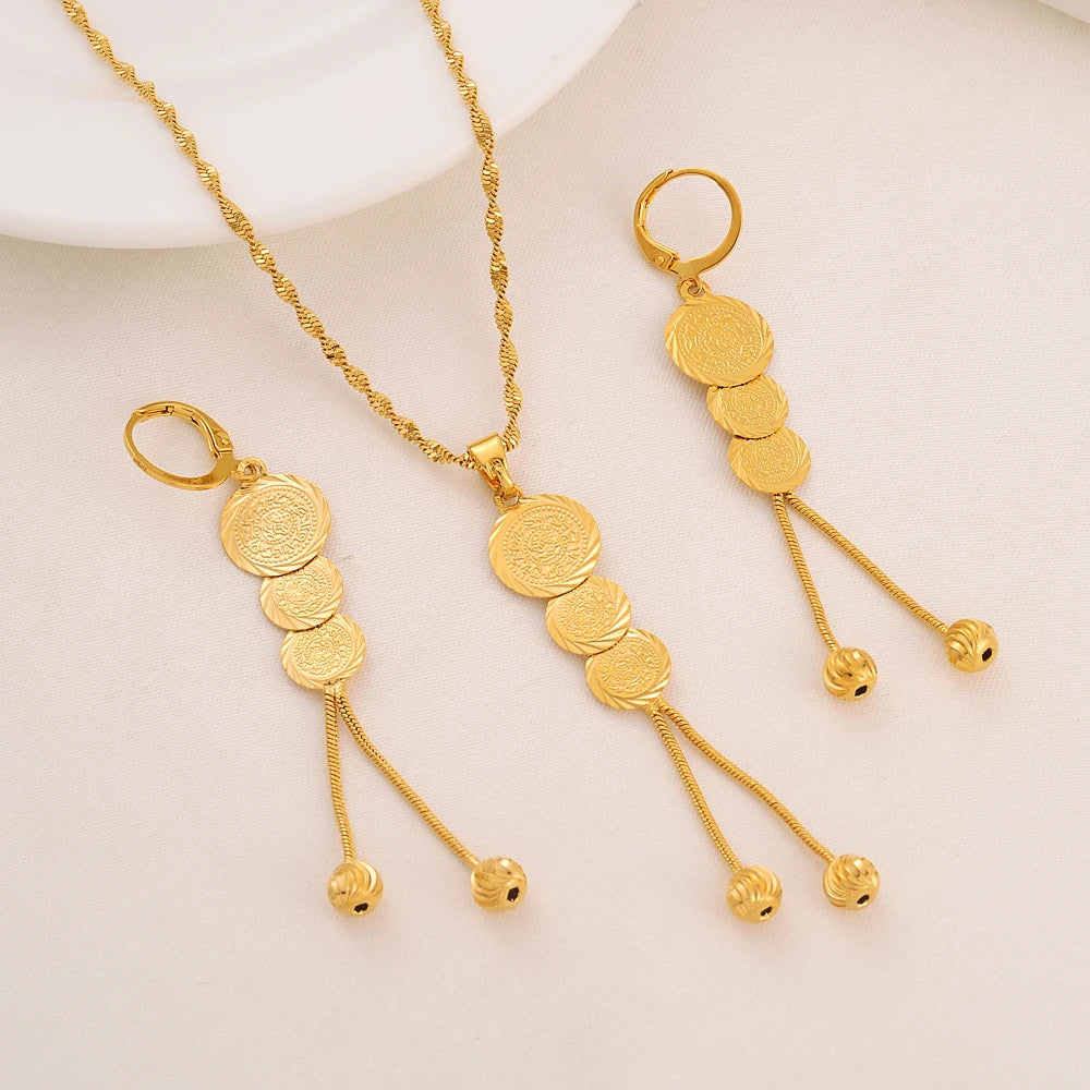 Gold Color Africa Dubai  Flower Jewelry Necklace pendant Earrings Wedding Bridl Party Sets Women Girl Gift