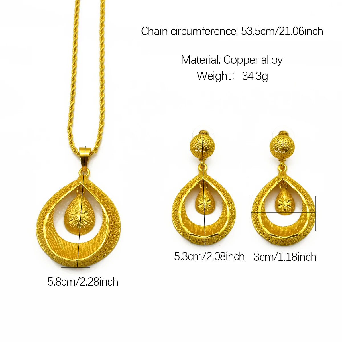 24K Gold Plated Necklace & Earrings Set – Women's Bridal Jewelry