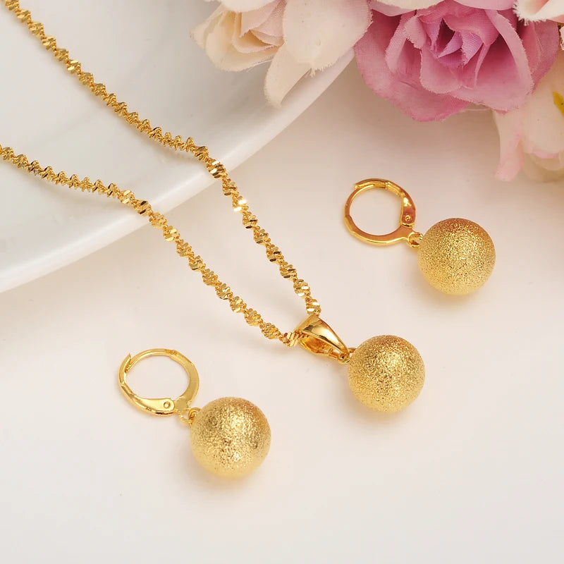 Gold Color Africa Dubai  Flower Jewelry Necklace pendant Earrings Wedding Bridl Party Sets Women Girl Gift