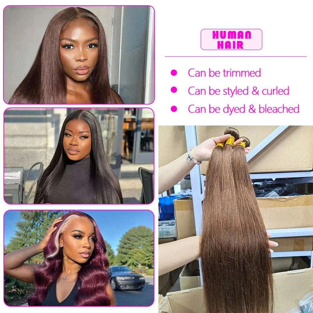 Dark Brown Bundle Color #4 Straight Remy Human Hair Bundle Chocolate Brown Straight 3 Bundles Brazilian Virgin Human Hair Bundle