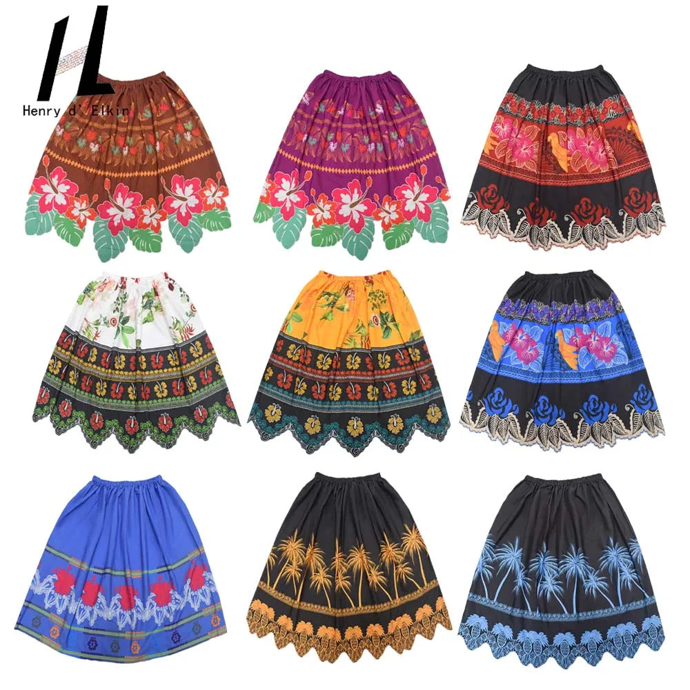 Random Desgin One-piece Pacific Island Micronesian Polyester Floral Printed Skirts