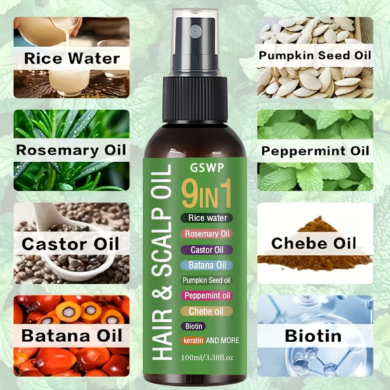 GSWP 9-in-1 Hair Oil,Tames Dryness & Breakage,deep moisturizing and smooth,heat protection, no need to wash.100ml/200ml