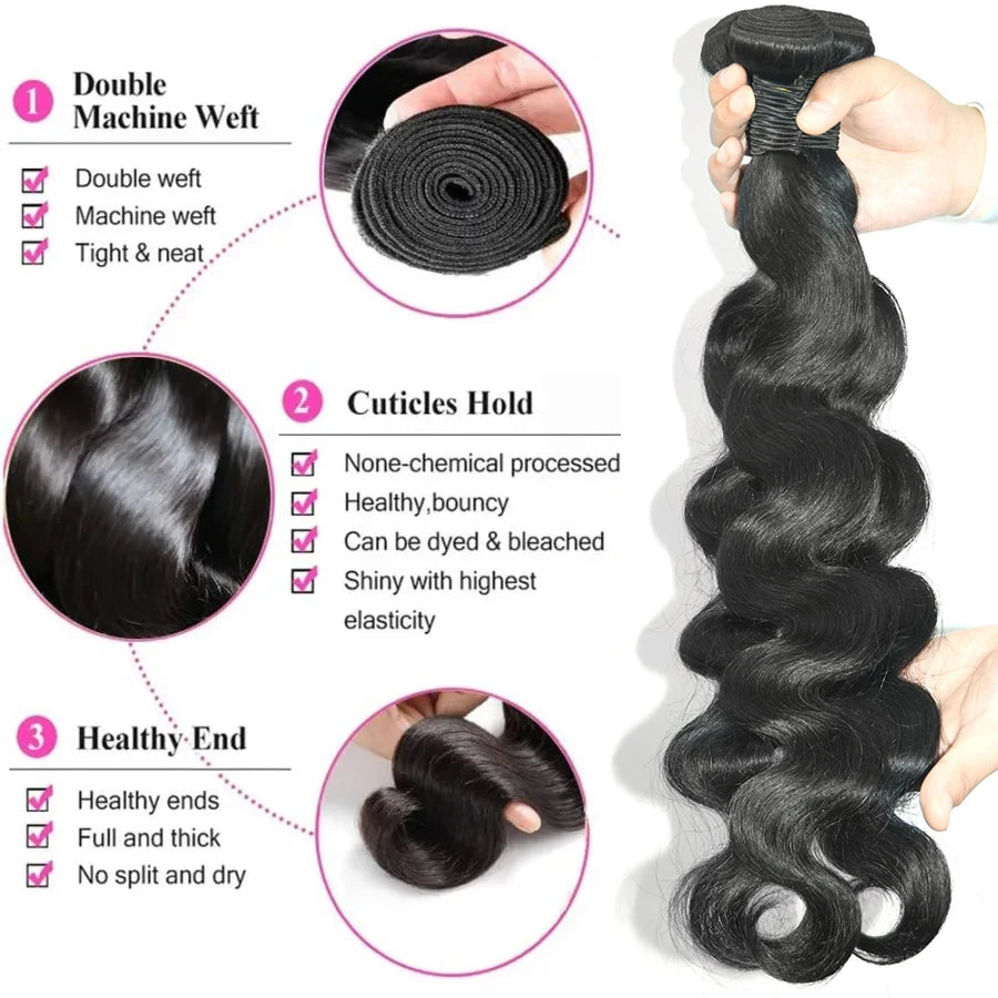 FDX 32 34 36 40 Human Hair Bundles Body Wave Bundles Deal Soft Human Hair Bundles Brazilian Body Wave Bundles Sew-in Hair Weaves