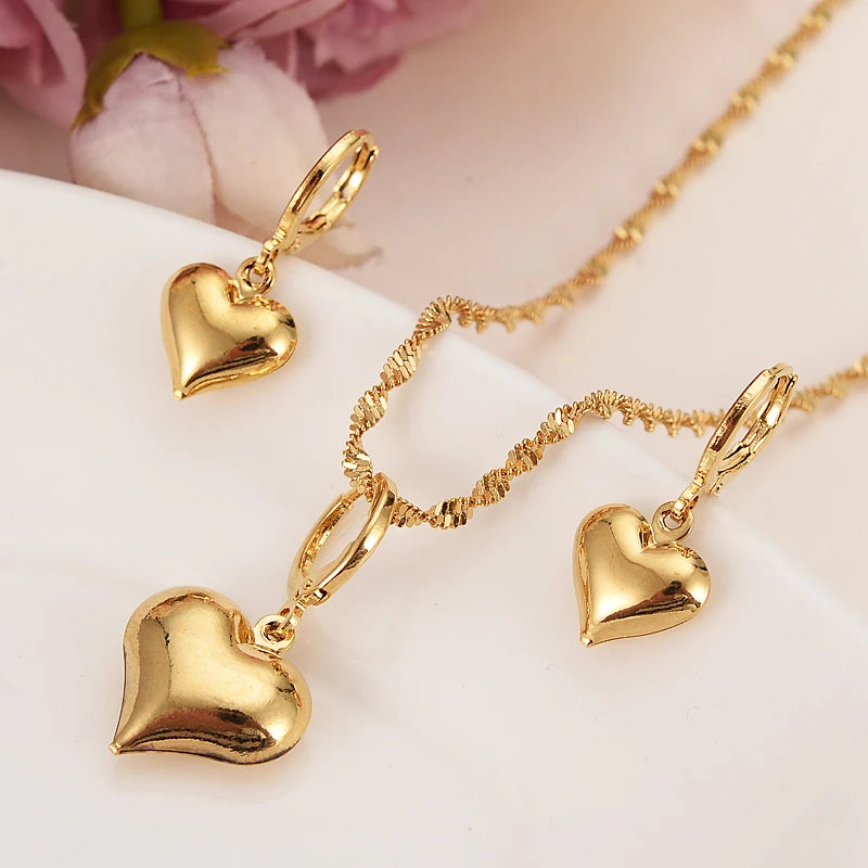 Gold Color Africa Dubai  Flower Jewelry Necklace pendant Earrings Wedding Bridl Party Sets Women Girl Gift
