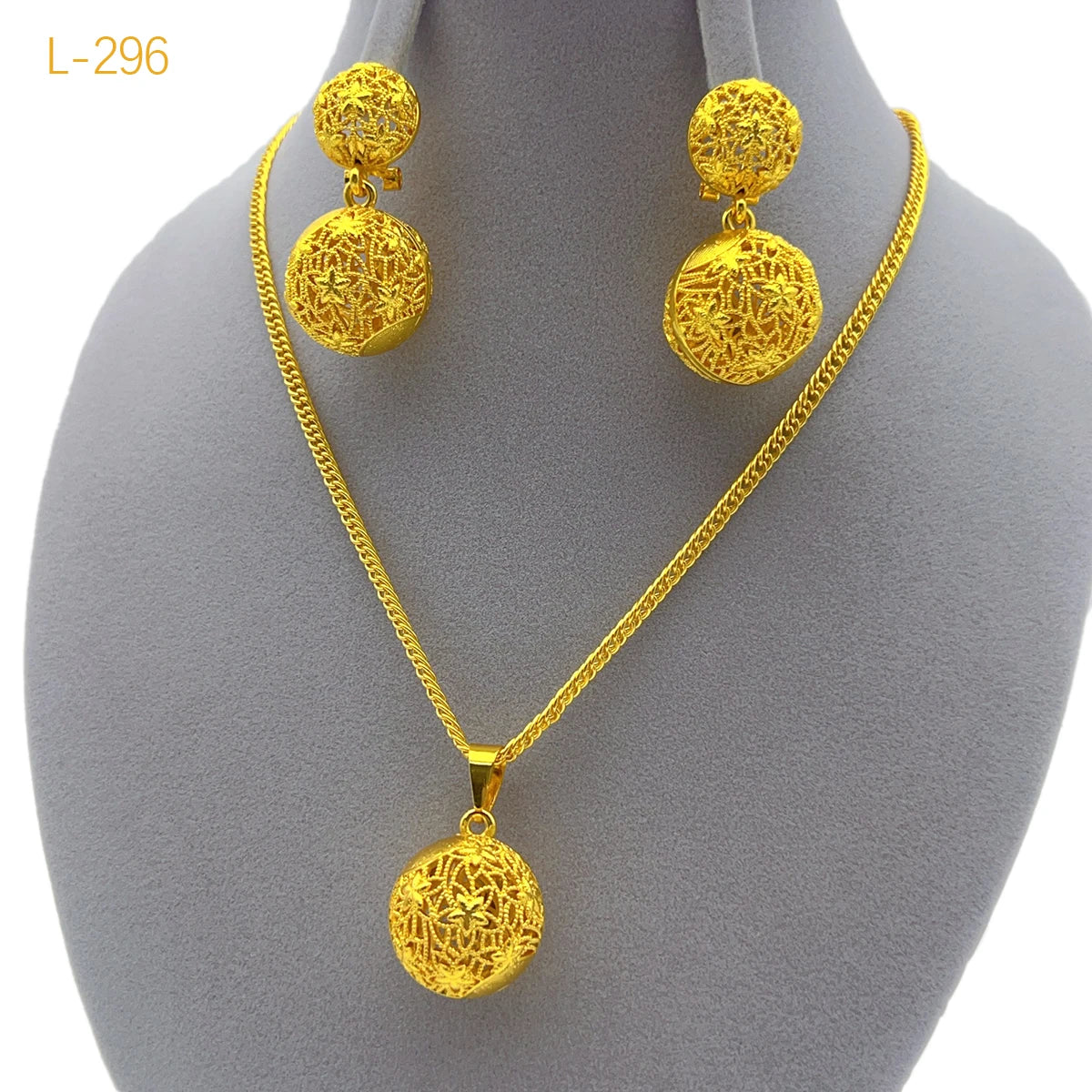 24K Gold Plated Necklace & Earrings Set – Women's Bridal Jewelry