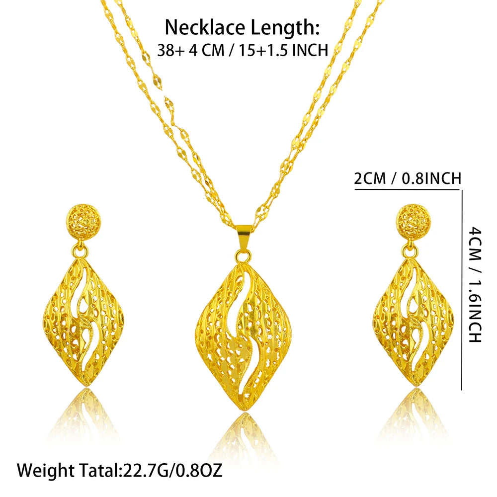 24K Gold Geometric Jewelry Set – Necklace & Earrings