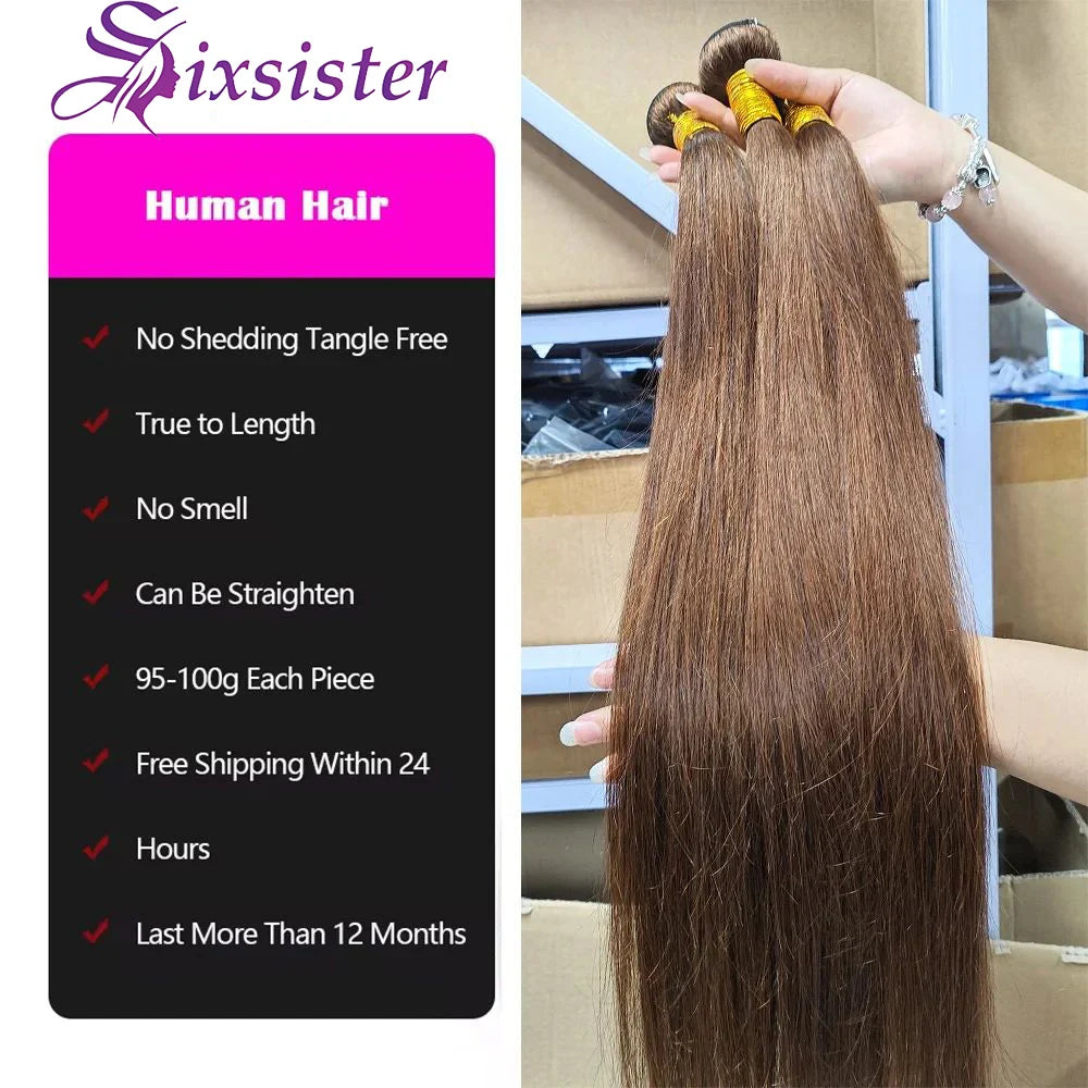 Dark Brown Bundle Color #4 Straight Remy Human Hair Bundle Chocolate Brown Straight 3 Bundles Brazilian Virgin Human Hair Bundle