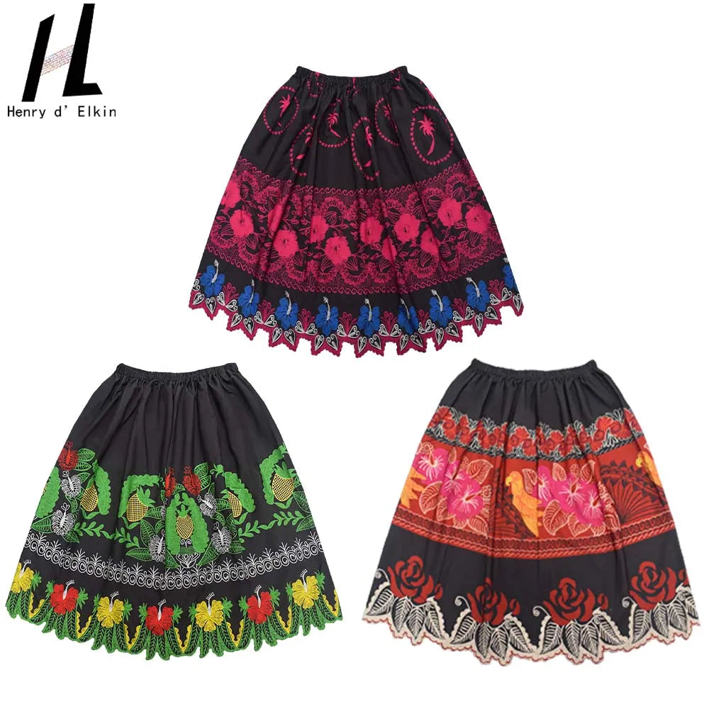 Random Desgin One-piece Pacific Island Micronesian Polyester Floral Printed Skirts