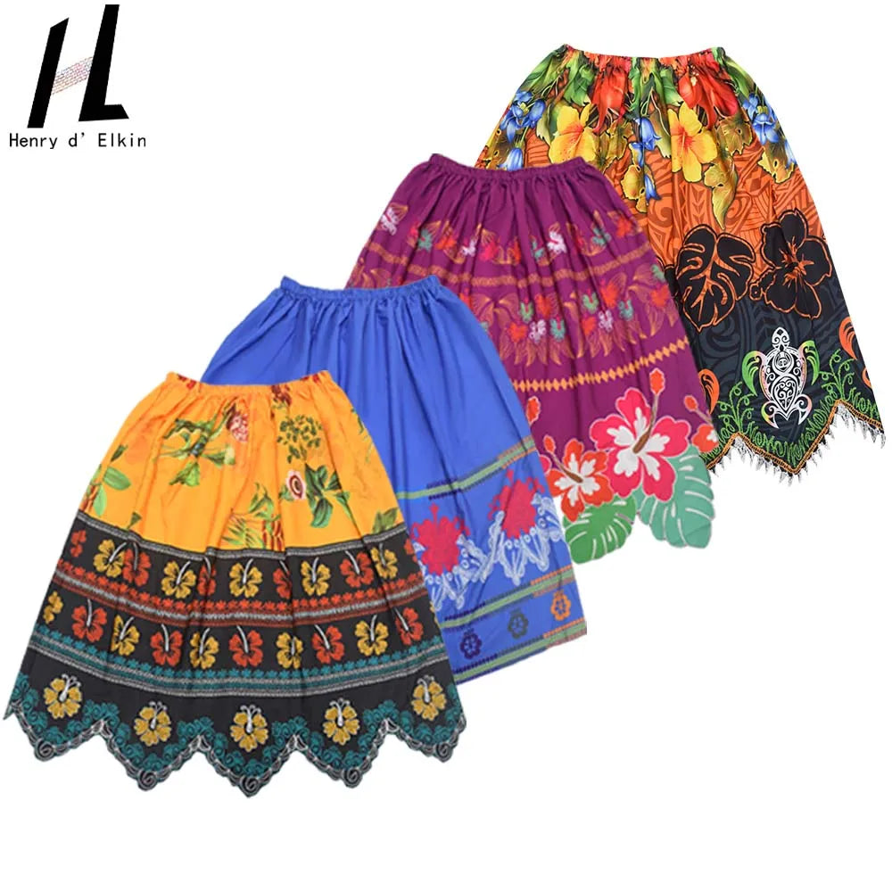 Wholesale New Arrivlal Pacific Island Festival Wear Women Tropical Print Floral Polyester Midi Skirts Dress