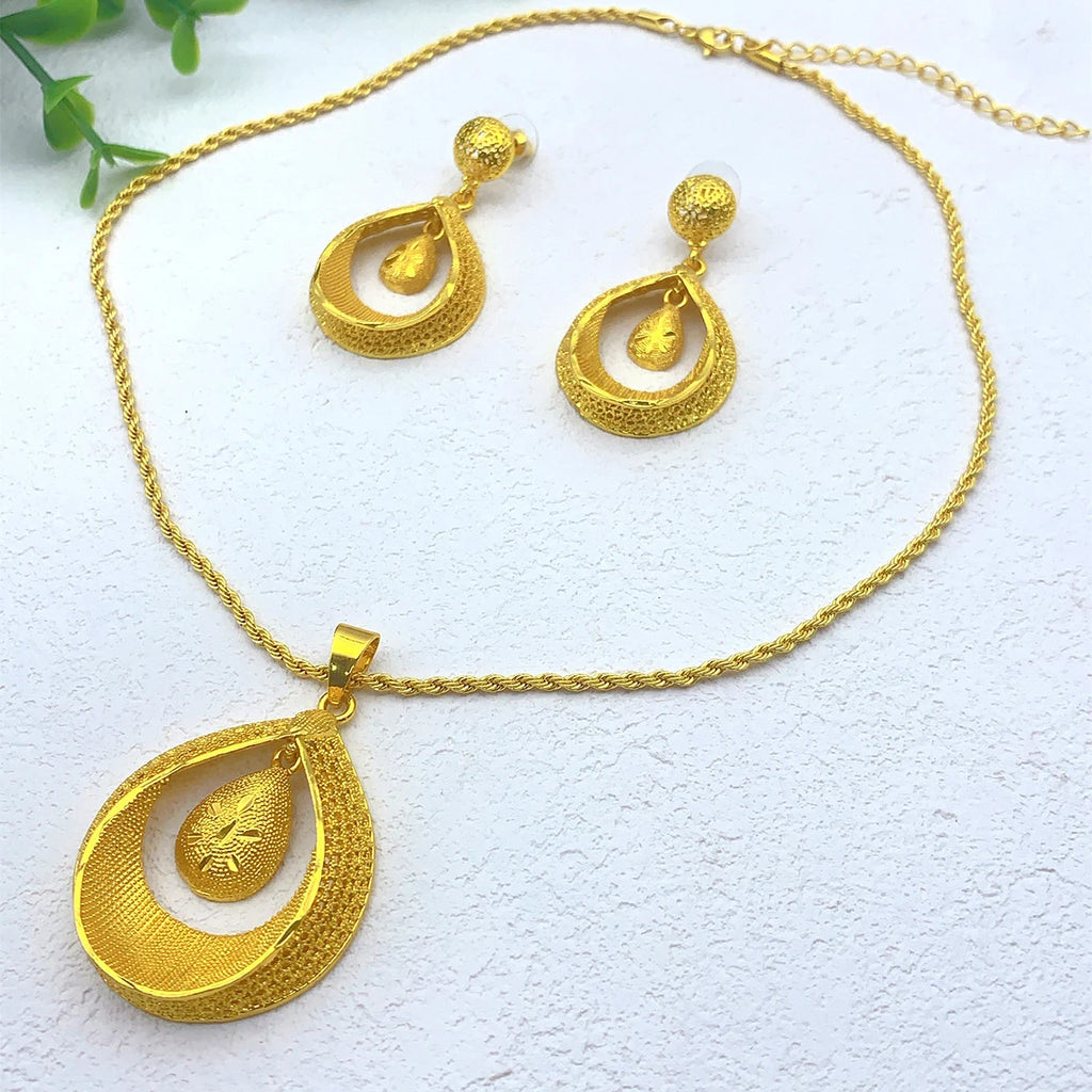 24K Gold Plated Bridal Jewelry Set – Necklace & Earrings