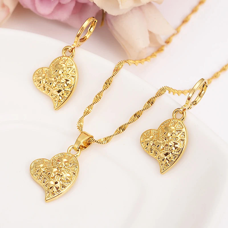 Gold Color Africa Dubai  Flower Jewelry Necklace pendant Earrings Wedding Bridl Party Sets Women Girl Gift